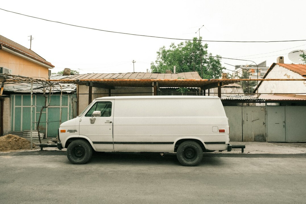 Outside broadcast van with cables and satellite equipment